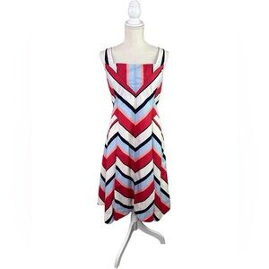 Maeve by Anthropologie Sara Chevron Sleeveless A-Line Mini Dress Pink Blue US 0P